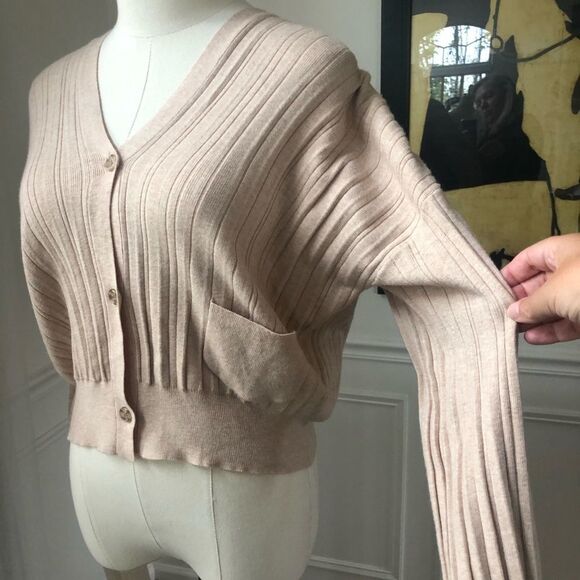 Lavender Sketch Cropped Wide Rib Cardigan M - Picture 3 of 10